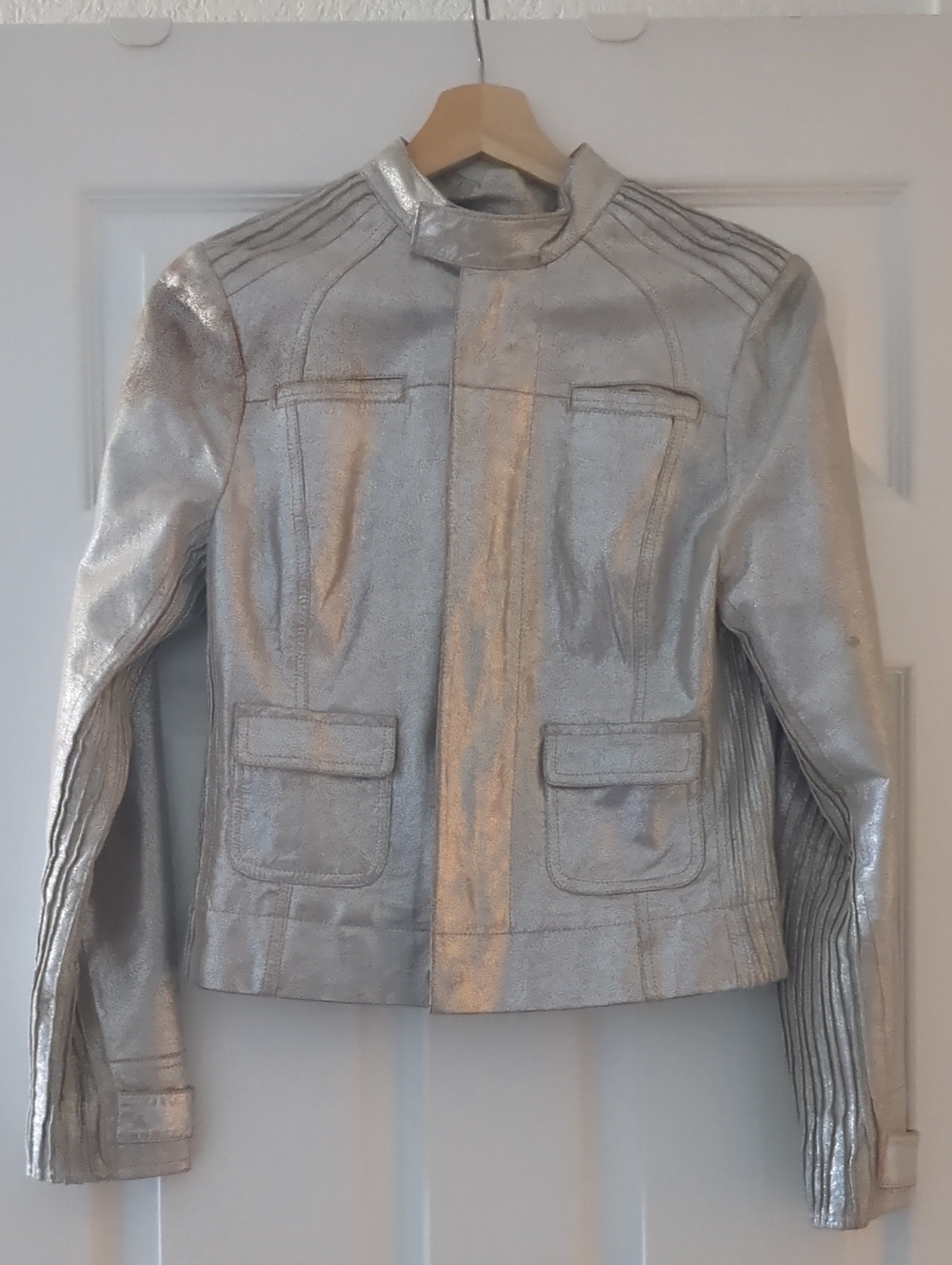 bebe Pale Gold Y2K Leather Moto Jacket